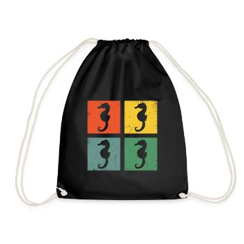 Seepferd Retro Vintage - Turnbeutel - Schwarz - Vorne