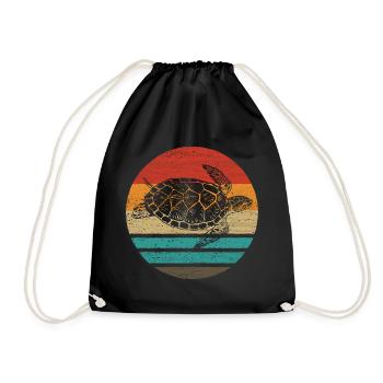 Sea turtle retro style vintage - Drawstring Bag - black - Front