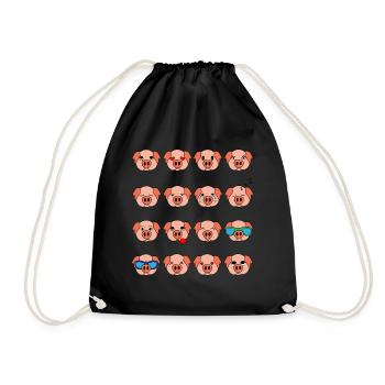 Cute Pig Pink Different Mood Emoticon Faces Of - Drawstring Bag - black - Front