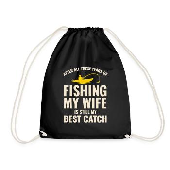 Angeln Fisch Boot Outdoor Hobby Frau Lustiger Witz - Turnbeutel - Schwarz - Vorne