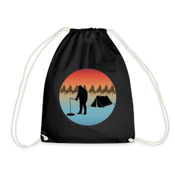 Ice Fishing Winter Camping Camp Tent Trees Nature - Drawstring Bag - black - Front
