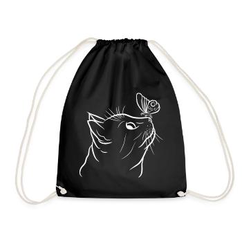 Cat with Butterfly Cat Lover Kitten - Drawstring Bag - black - Front