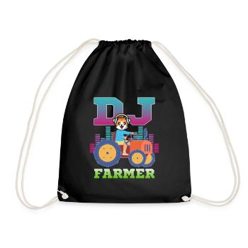 DJ Farmer Cat Farm Driving Tractor Music Funny - Drawstring Bag - black - Front