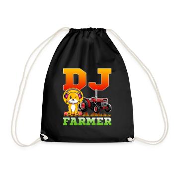DJ Farmer Cat Farm Driving Tractor Music Funny - Drawstring Bag - black - Front