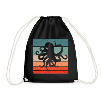 Octopus Retro Style Vintage - Drawstring Bag - black - Front