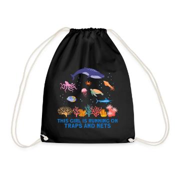 Girl Net Boat Marine Biologist Biology Ocean - Drawstring Bag - black - Front