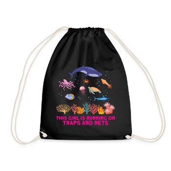Girl Net Boat Marine Biologist Biology Ocean - Drawstring Bag - black - Front