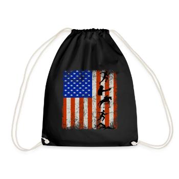 4th of July American Flag Modern Pentathlon - Drawstring Bag - black - Front