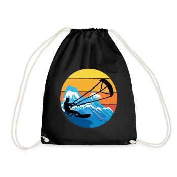 Kitesurfen Kiteboarding Kitesurf Vintage Retro - Turnbeutel - Schwarz - Vorne