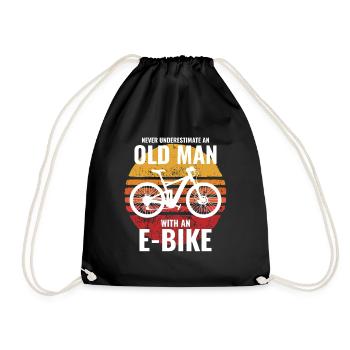 E-Bike Electric Bicycle Bike Cycling Dad Grandpa - Drawstring Bag - black - Front