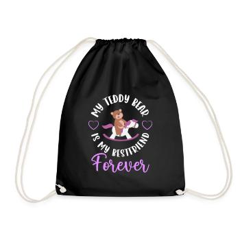 Teddy Child Sweet Stuffed Animal - Drawstring Bag - black - Front