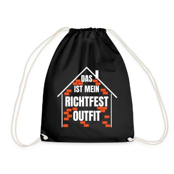 Richtfest Feier Baustelle Hausbau Geschenk Idee - Turnbeutel - Schwarz - Vorne