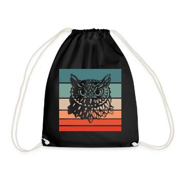 Eule Retro Style Vintage - Turnbeutel - Schwarz - Vorne