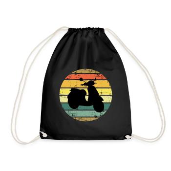 Scooter Rider Scootering Motorcycle Vintage Retro - Drawstring Bag - black - Front
