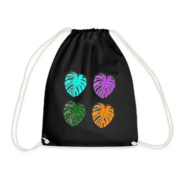 monstera colorful retro colors - Drawstring Bag - black - Front
