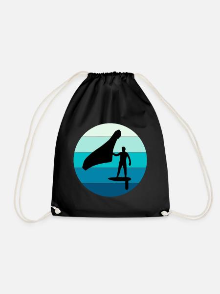 Wing Foiling Hydrofoil Surfing Surf Water Sport - Drawstring Bag - black