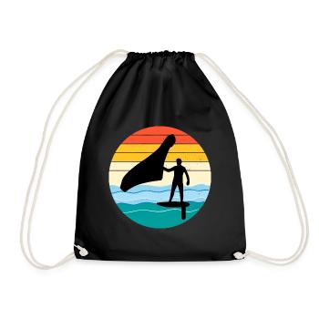 Wing Foiling Hydrofoil Surfing Surf Water Sport - Drawstring Bag - black - Front