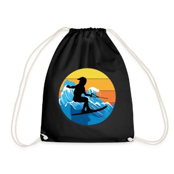 Vintage Retro Wasserski Ski Wassersport - Turnbeutel - Schwarz - Vorne