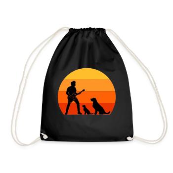 Guitar Player Pet Dog Animal Musician Bassist - Drawstring Bag - black - Front