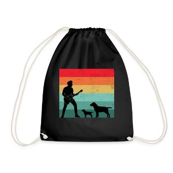 Guitar Player Pet Dog Animal Musician Bassist - Drawstring Bag - black - Front
