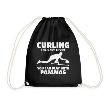 Curling Sweeping Fan Winter Ice Sport Curler Funny - Drawstring Bag - black - Front