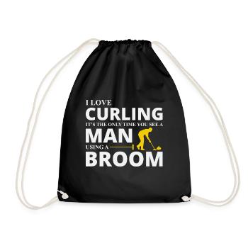 Curling Kehrfächer Winter Eissport Curler Lustig - Turnbeutel - Schwarz - Vorne