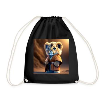 Bébé lion fantaisie en robe ocre - Sac de sport léger - noir - Devant