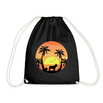 French bulldog Owner Beach Sunset Palm Trees - Drawstring Bag - black - Front