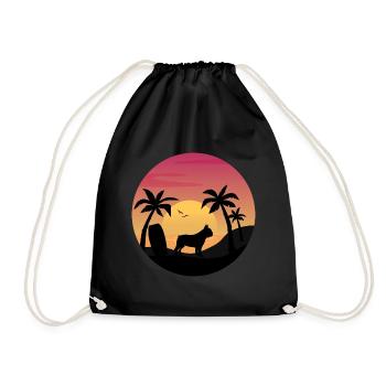 French bulldog Owner Beach Sunset Palm Trees - Drawstring Bag - black - Front