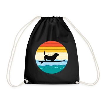 Basset Hound Owner Dog Surfing Surfboard Retro - Drawstring Bag - black - Front