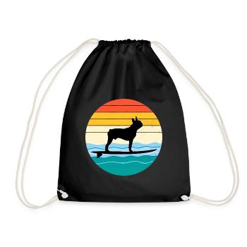 Boston terrier Propriétaire Chien Surf Sea Waves - Sac de sport léger - noir - Devant