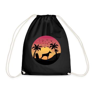 Dobermann Vermieter Strand Sonnenuntergang Palmen - Turnbeutel - Schwarz - Vorne