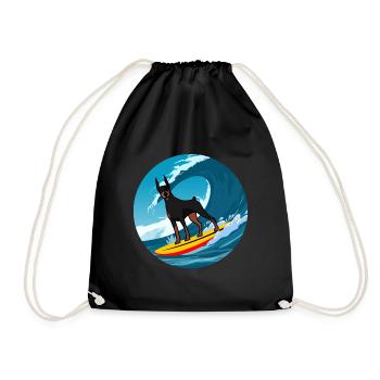 Dobermann Owner Dog Surfing Sea Waves - Drawstring Bag - black - Front