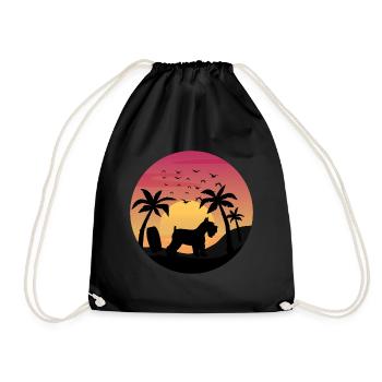 Miniature Schnauzer Dog Surfing Beach Sunset - Drawstring Bag - black - Front