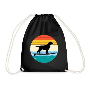 Labrador Retriever Dog Surfing Vintage Retro - Drawstring Bag - black - Front