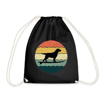 Labrador Retriever Dog Surfing Vintage Retro - Drawstring Bag - black - Front
