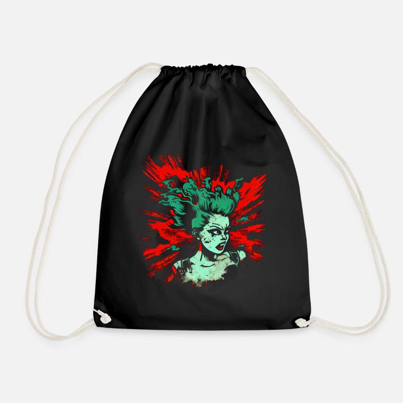 Cooles Psychobilly Comic Design - Grüne Frau - Turnbeutel - Schwarz
