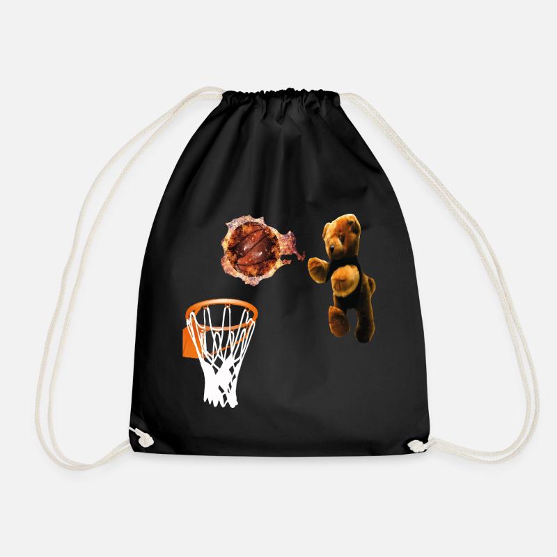Bastket player bear - Drawstring Bag - black