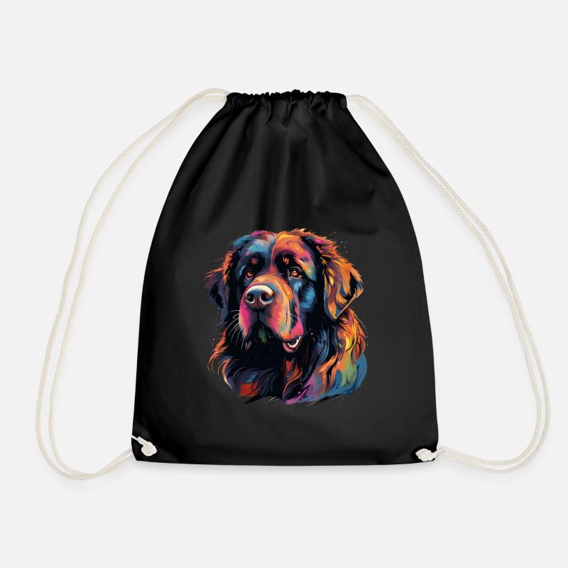 Colorful Newfoundland dog - Drawstring Bag - black