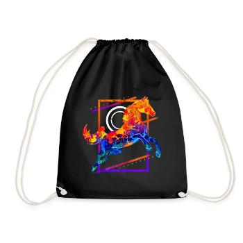 Horse Riding Rider Jumping Gallop Colorful Vintage - Drawstring Bag - black - Front