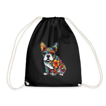 Colorful French-bulldog art design - Drawstring Bag - black - Front
