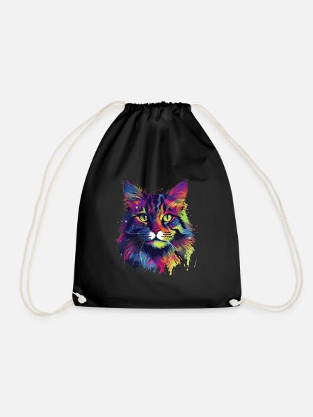 Bunte Maine-Coon-Katze - Turnbeutel - Schwarz