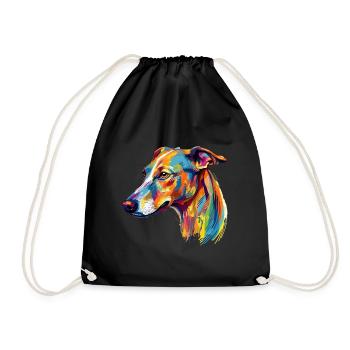 Buntes Whippet - Turnbeutel - Schwarz - Vorne
