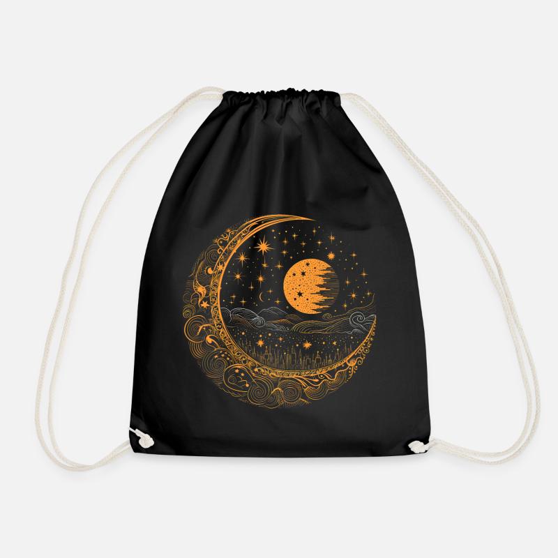 Moon with stars - Drawstring Bag - black