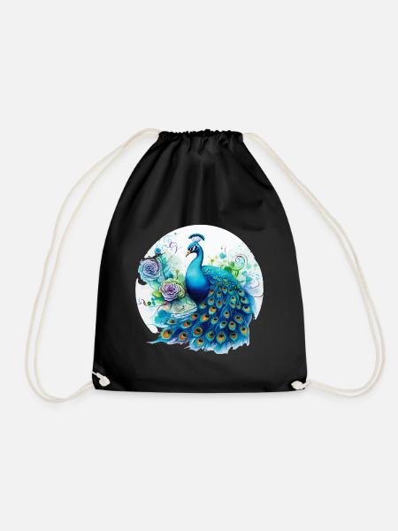 Peacock Flowers Peacock Feather Exotic Colorful Colorful - Drawstring Bag - black