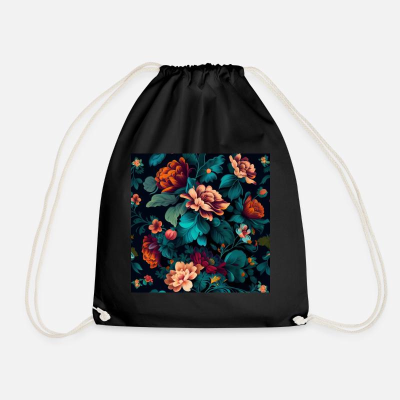 Botanicals Flower Pattern - Drawstring Bag - black