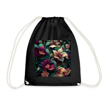 Botanicals Flower Pattern - Drawstring Bag - black - Front