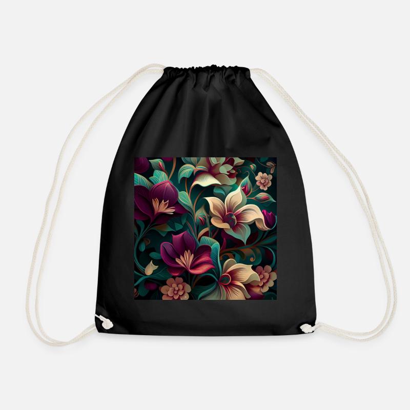 Botanicals Flower Pattern - Drawstring Bag - black