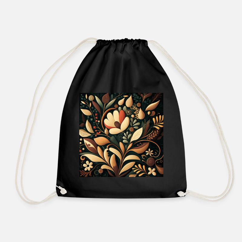 Botanicals Autumnal Flower Pattern - Drawstring Bag - black