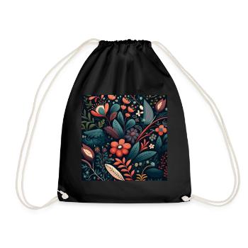 Botanicals Flower Pattern - Drawstring Bag - black - Front